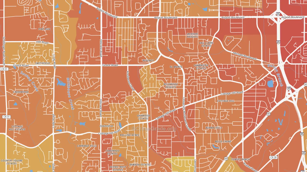 Malibar Heights, Mobile, AL Map of Vehicle Theft Rates