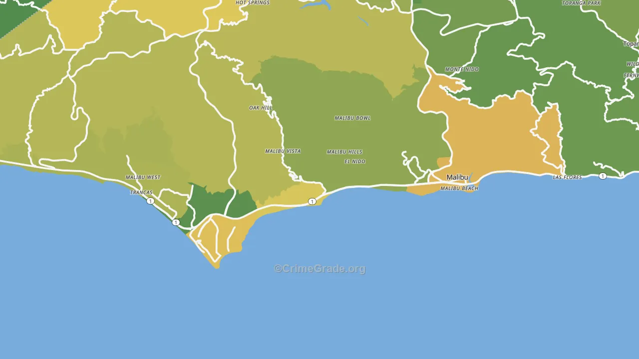 Malibu, CA Map of Vehicle Theft Rates