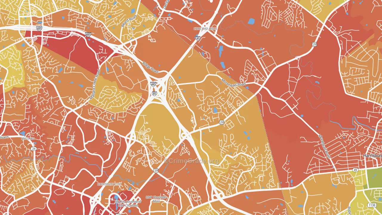 Mallard Creek-Withrow Downs, Charlotte, NC Map of Vehicle Theft Rates