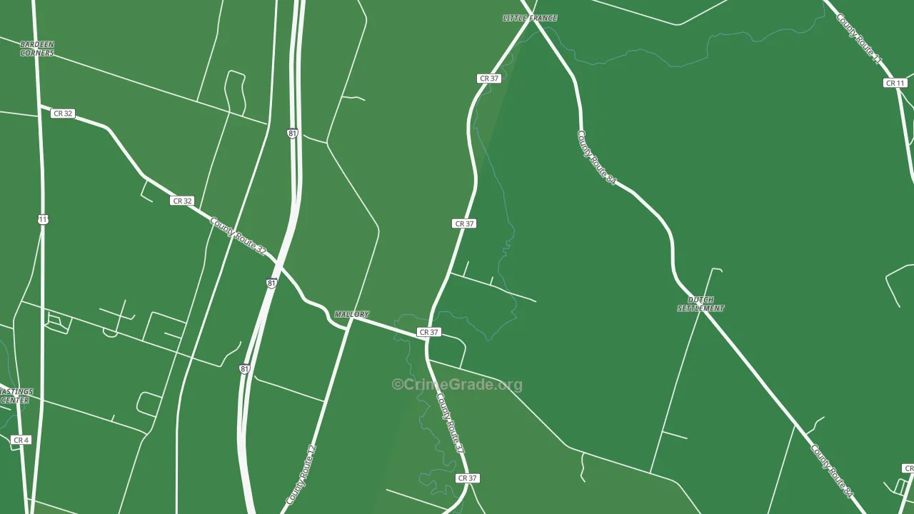 Mallory, NY Map of Vehicle Theft Rates