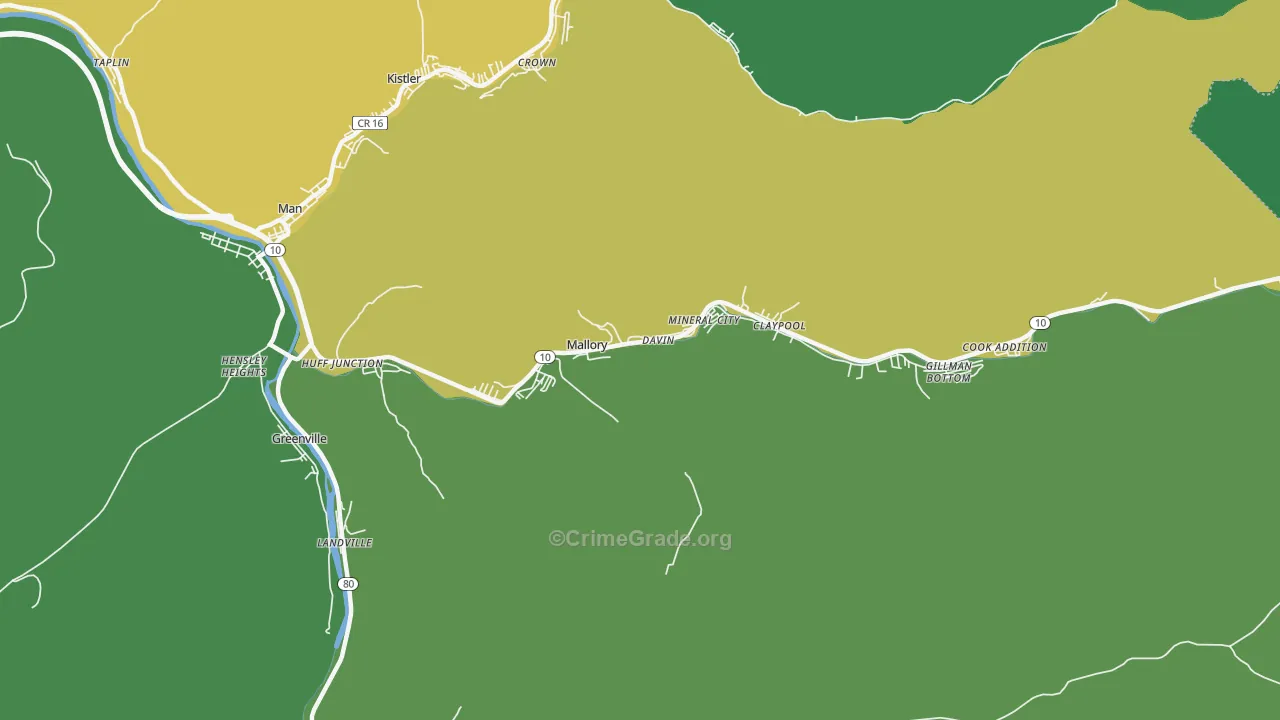 Mallory, WV Map of Vehicle Theft Rates