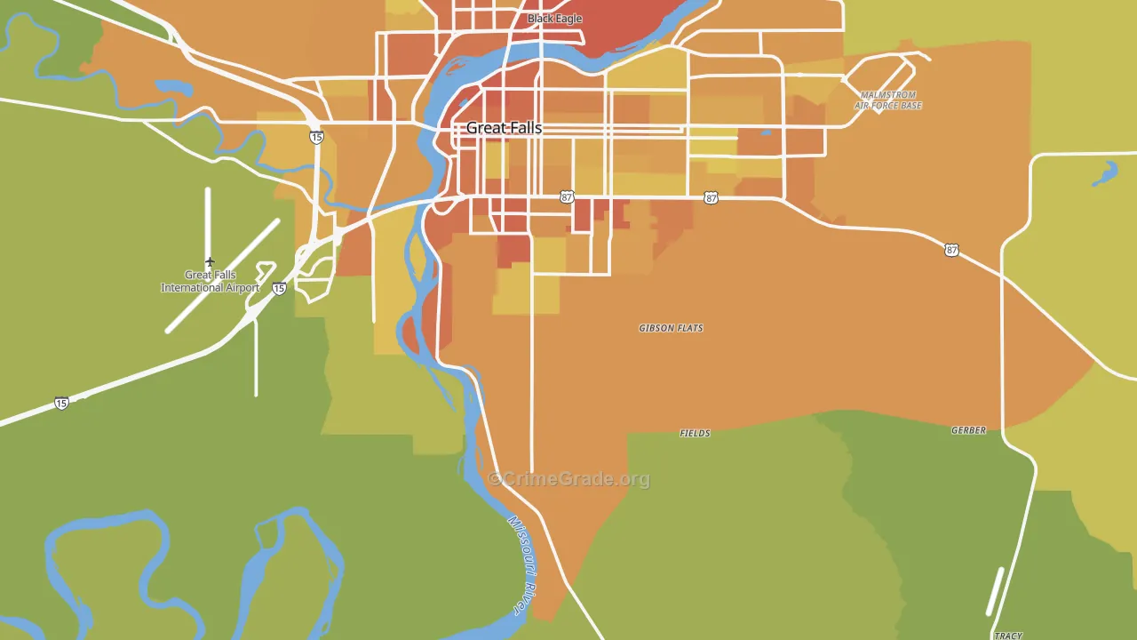 Malmstrom Air Force Base, MT Map of Vehicle Theft Rates