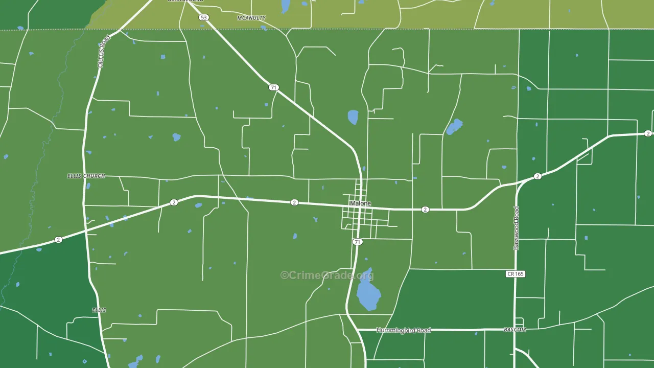 Malone, FL Map of Vehicle Theft Rates