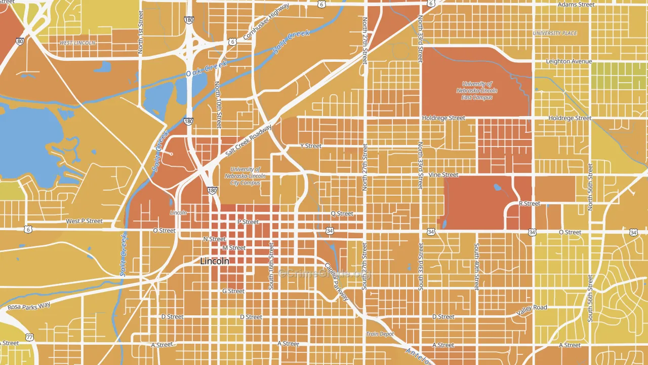Malone, Lincoln, NE Map of Vehicle Theft Rates