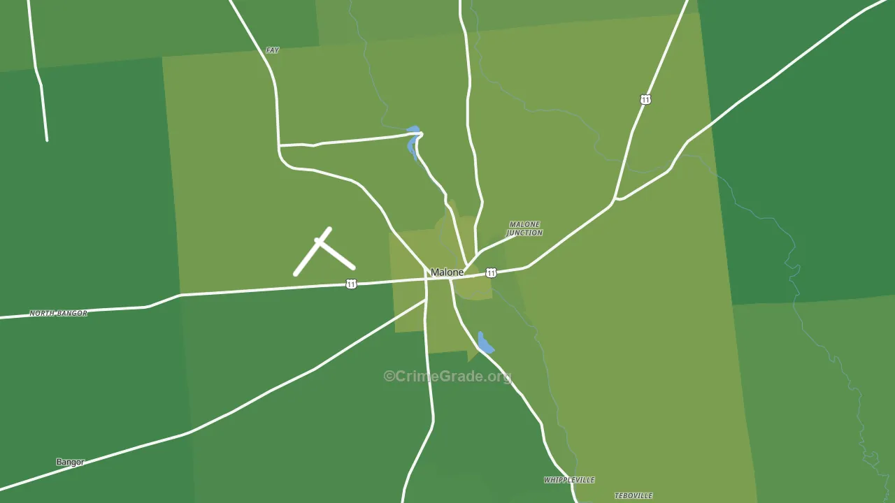 Malone, NY Map of Vehicle Theft Rates