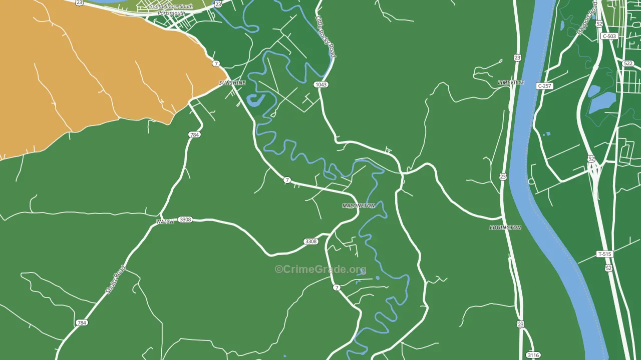 Maloneton, KY Map of Vehicle Theft Rates