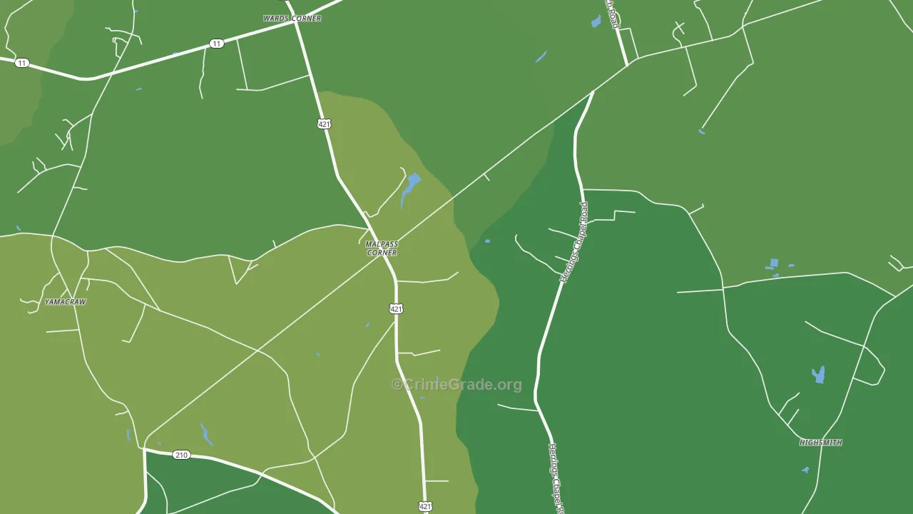 Malpass Corner, NC Map of Vehicle Theft Rates