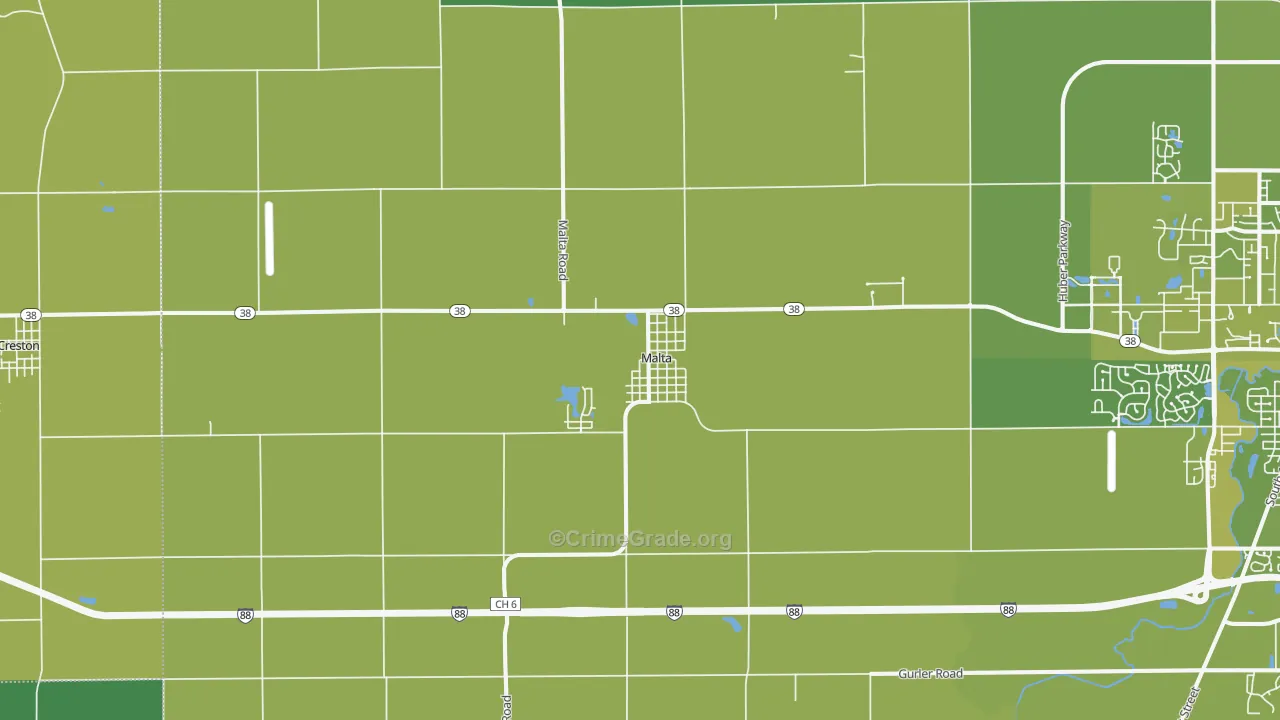 Malta, IL Map of Vehicle Theft Rates