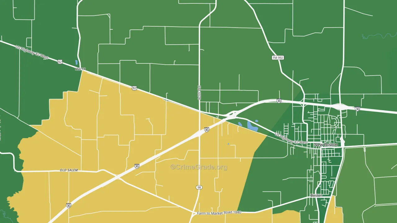 Malta, TX Map of Vehicle Theft Rates