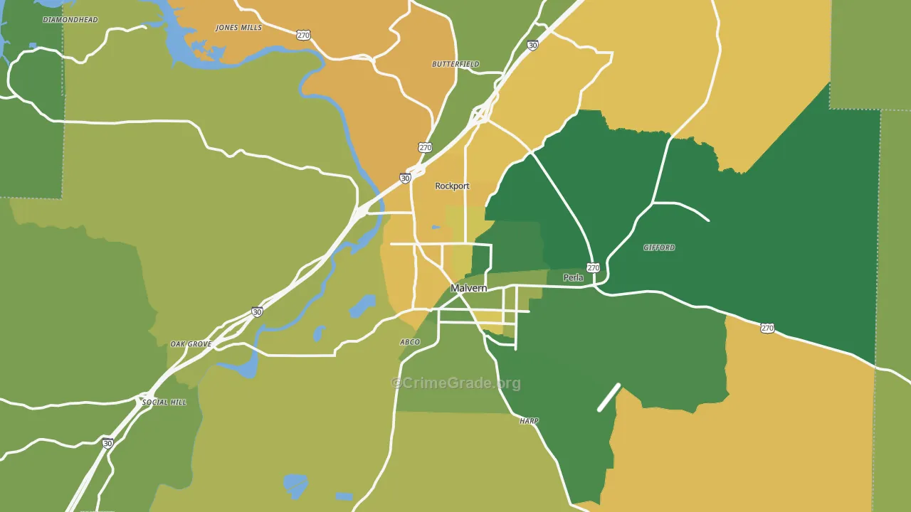 Malvern, AR Map of Vehicle Theft Rates