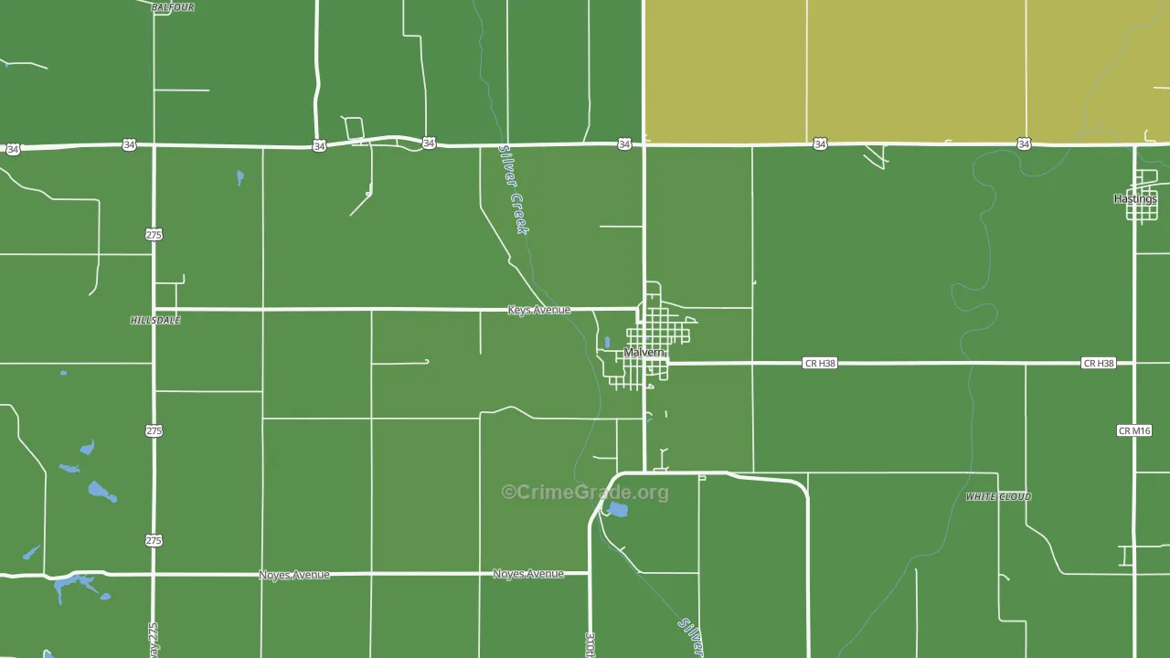 Malvern, IA Map of Vehicle Theft Rates