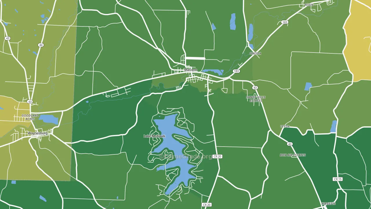 Malvern, OH Map of Vehicle Theft Rates