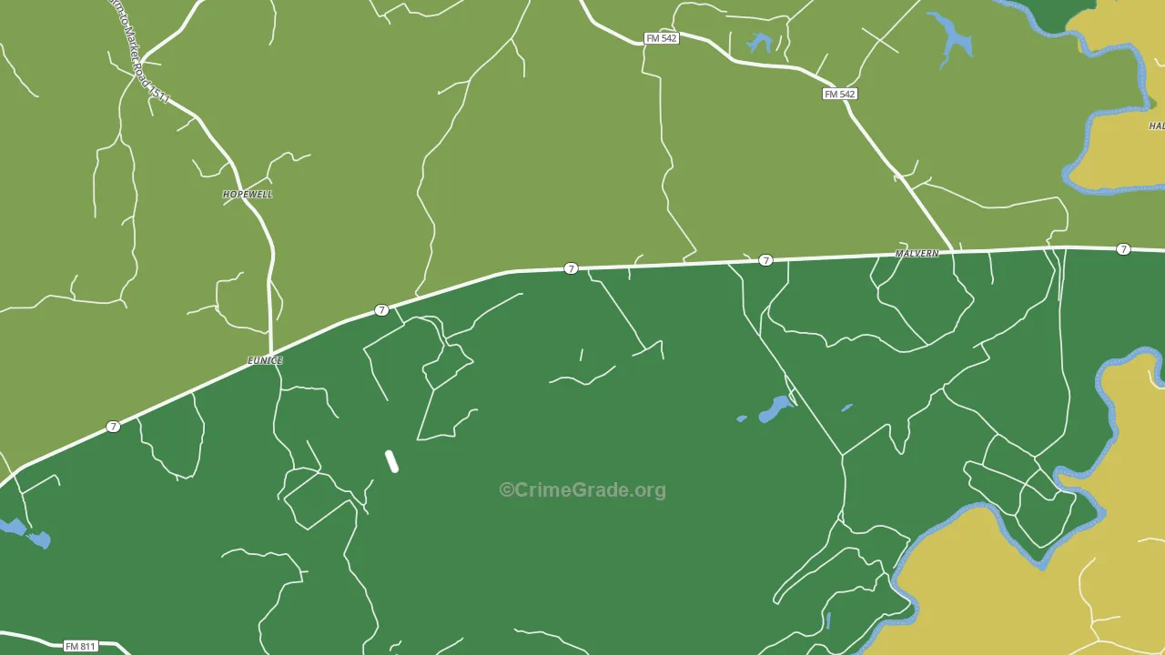 Malvern, TX Map of Vehicle Theft Rates