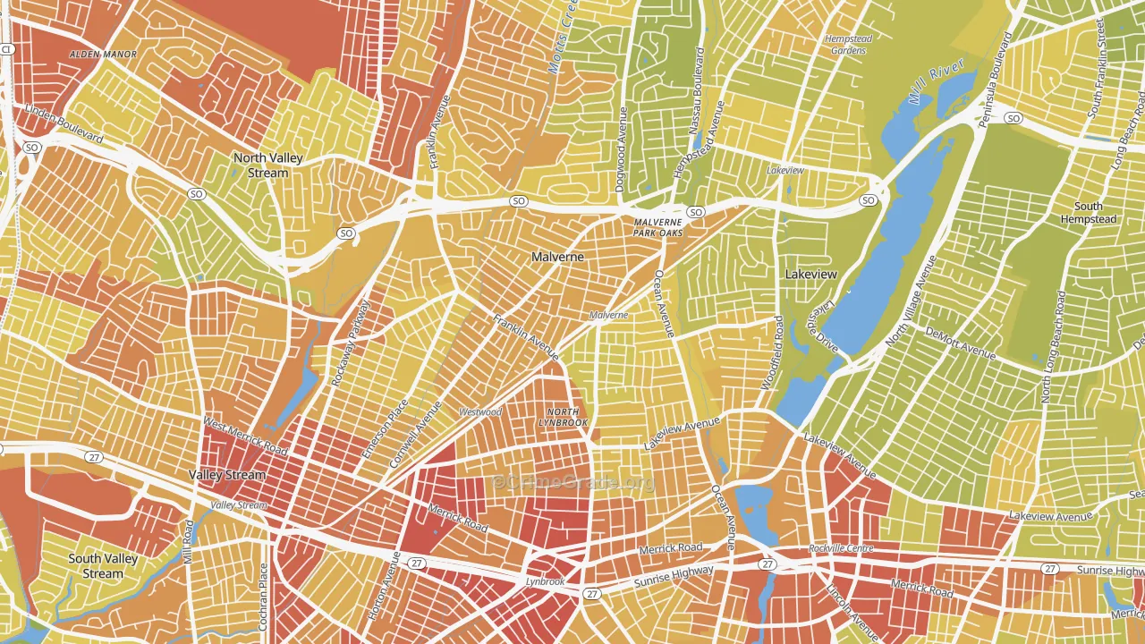 Malverne, NY Map of Vehicle Theft Rates
