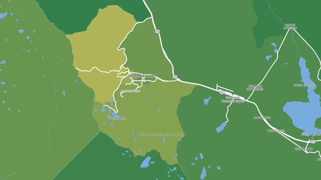 Mammoth Lakes, CA Map of Vehicle Theft Rates