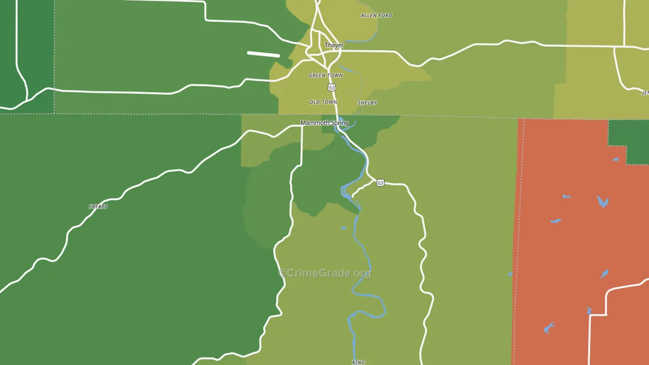 Mammoth Spring, AR Map of Vehicle Theft Rates