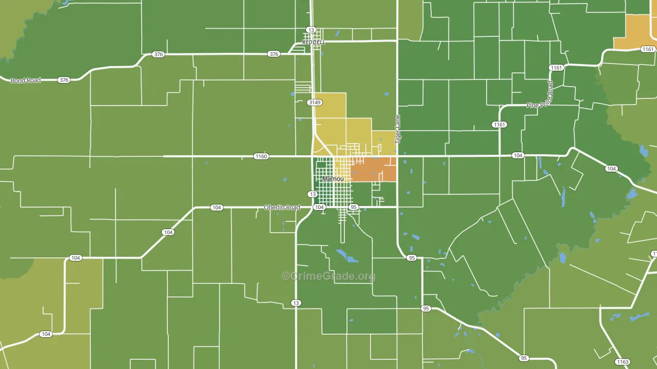 Mamou, LA Map of Vehicle Theft Rates