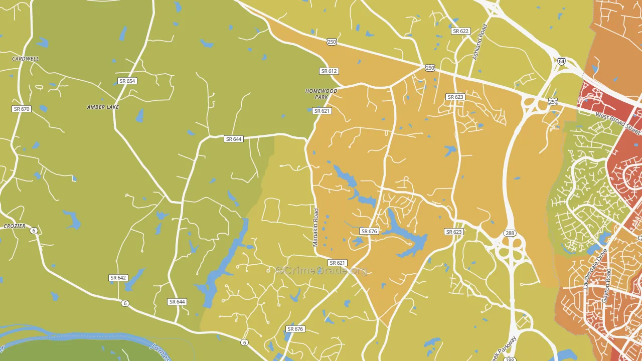 Manakin-Sabot, VA Map of Vehicle Theft Rates