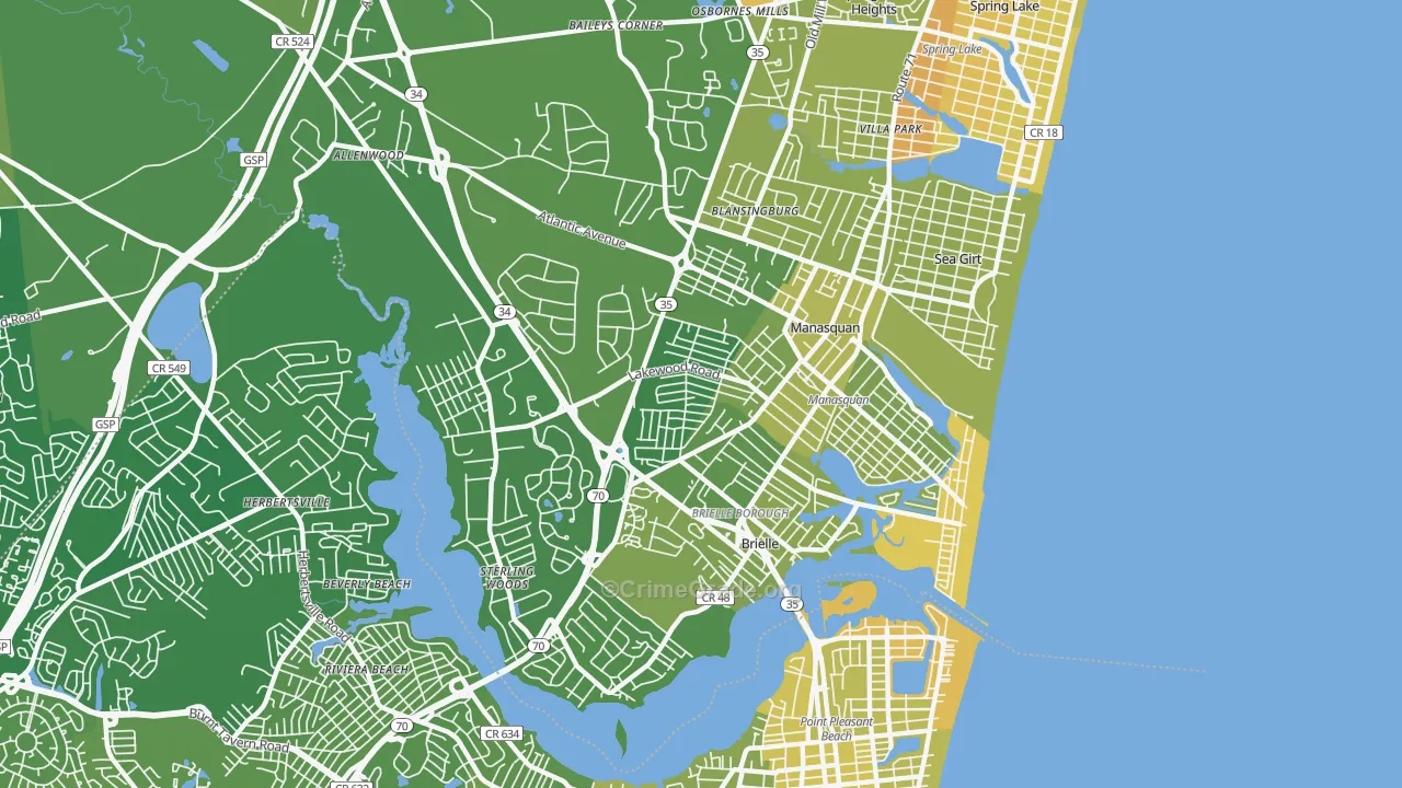 Manasquan, NJ Map of Vehicle Theft Rates