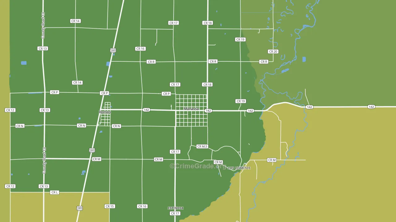 Manassa, CO Map of Vehicle Theft Rates