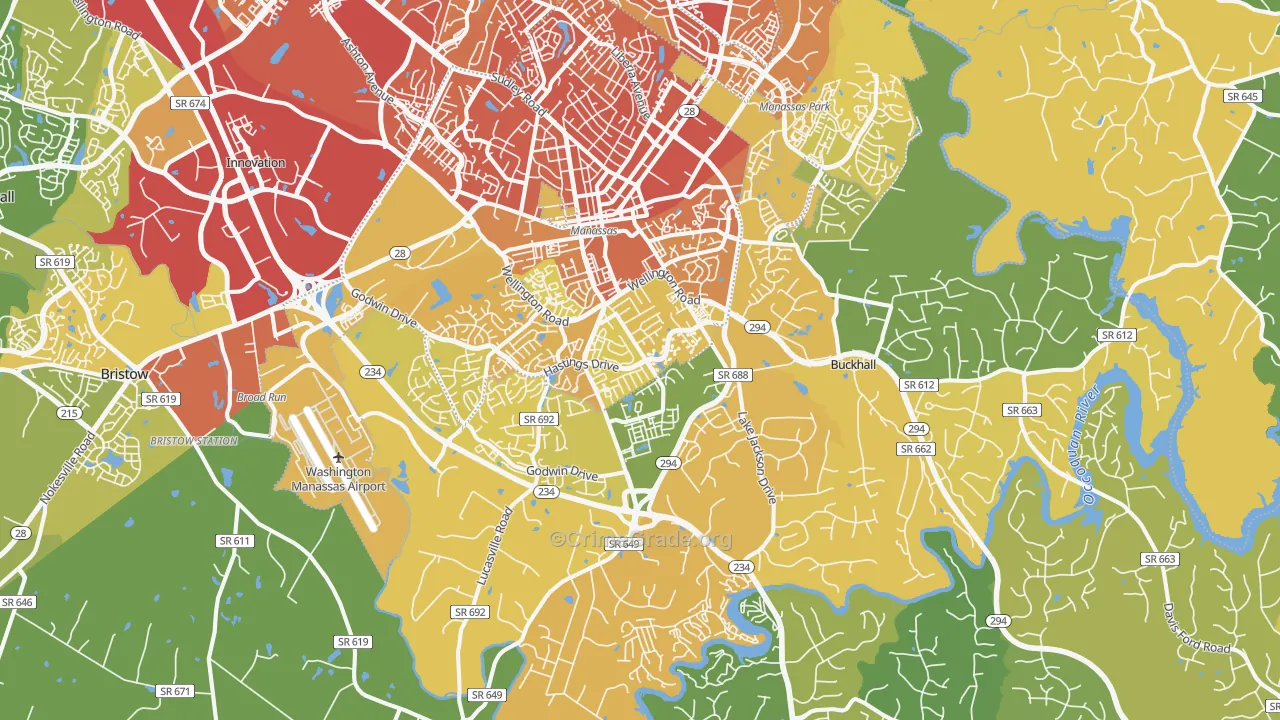 Manassas, VA Map of Vehicle Theft Rates