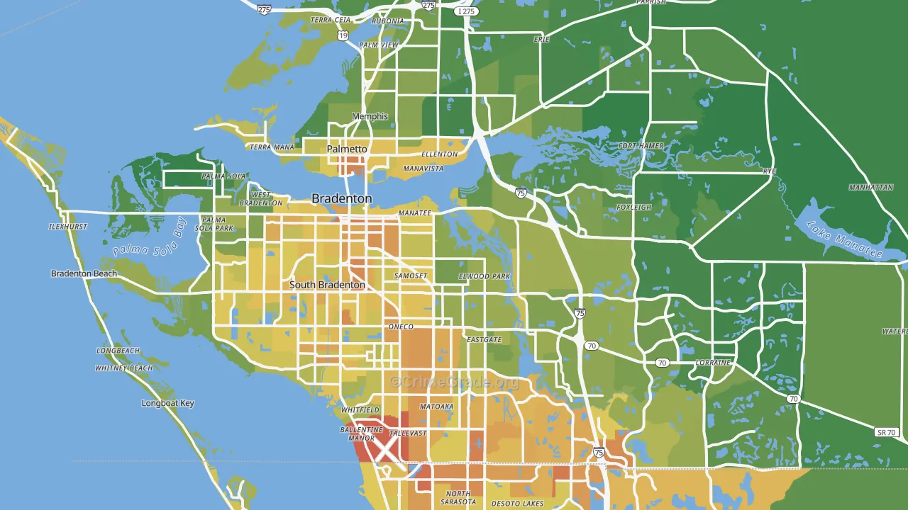 Manatee County, FL Map of Vehicle Theft Rates
