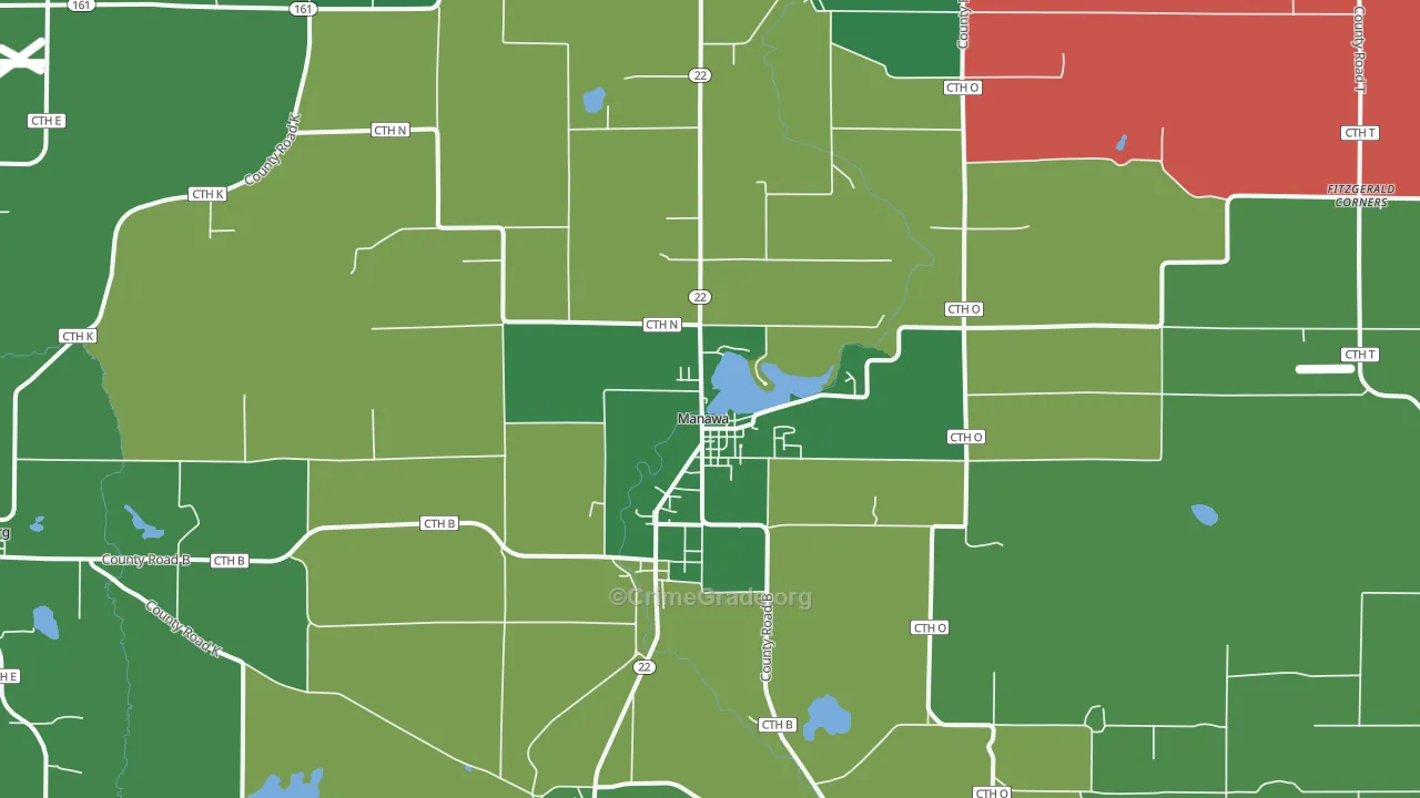 Manawa, WI Map of Vehicle Theft Rates