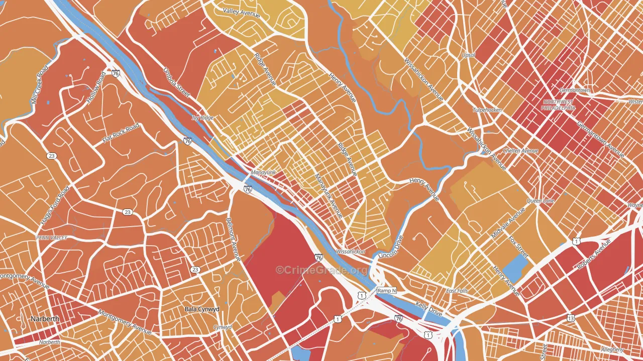 Manayunk, Philadelphia, PA Map of Vehicle Theft Rates
