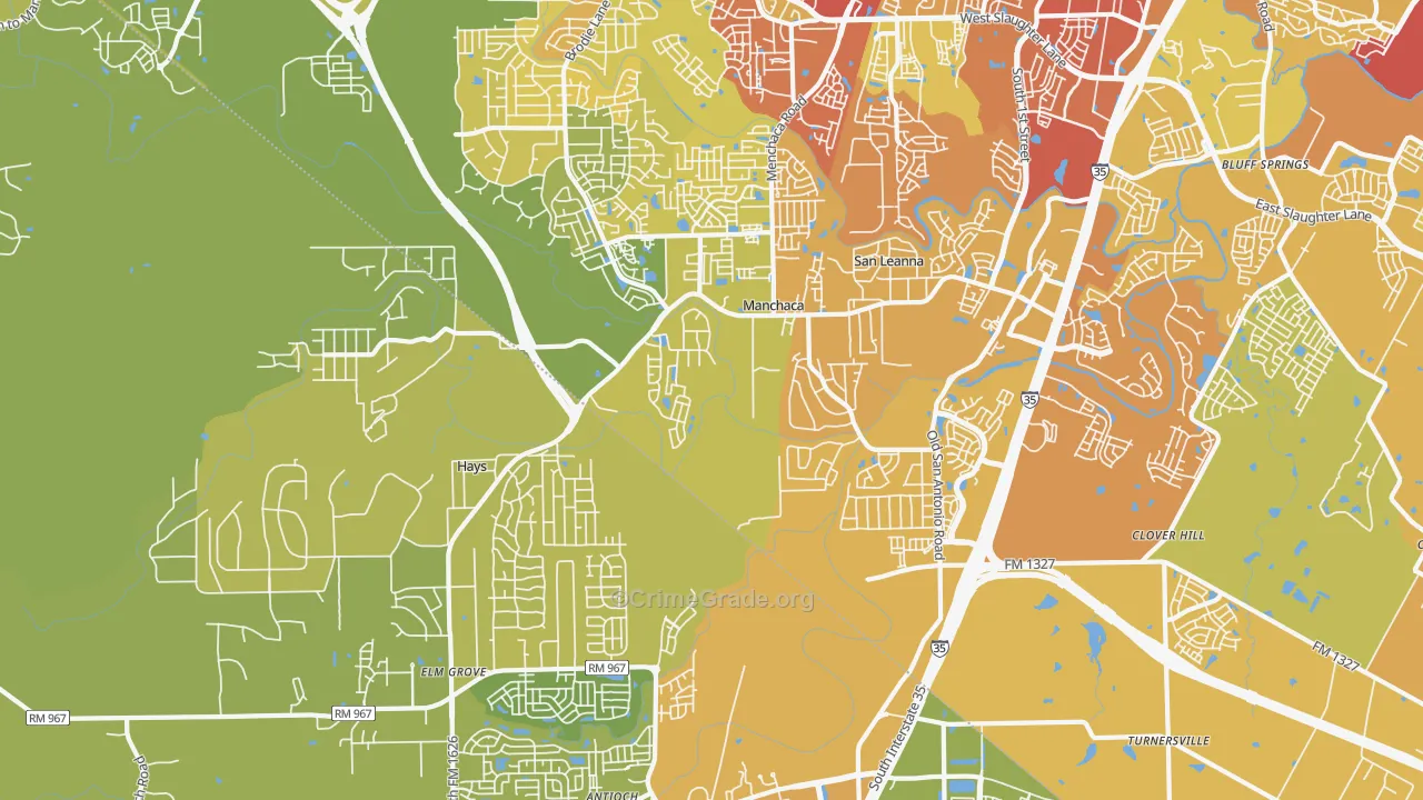 Manchaca, TX Map of Vehicle Theft Rates