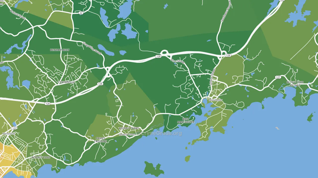 Manchester-By-The-Sea, MA Map of Vehicle Theft Rates