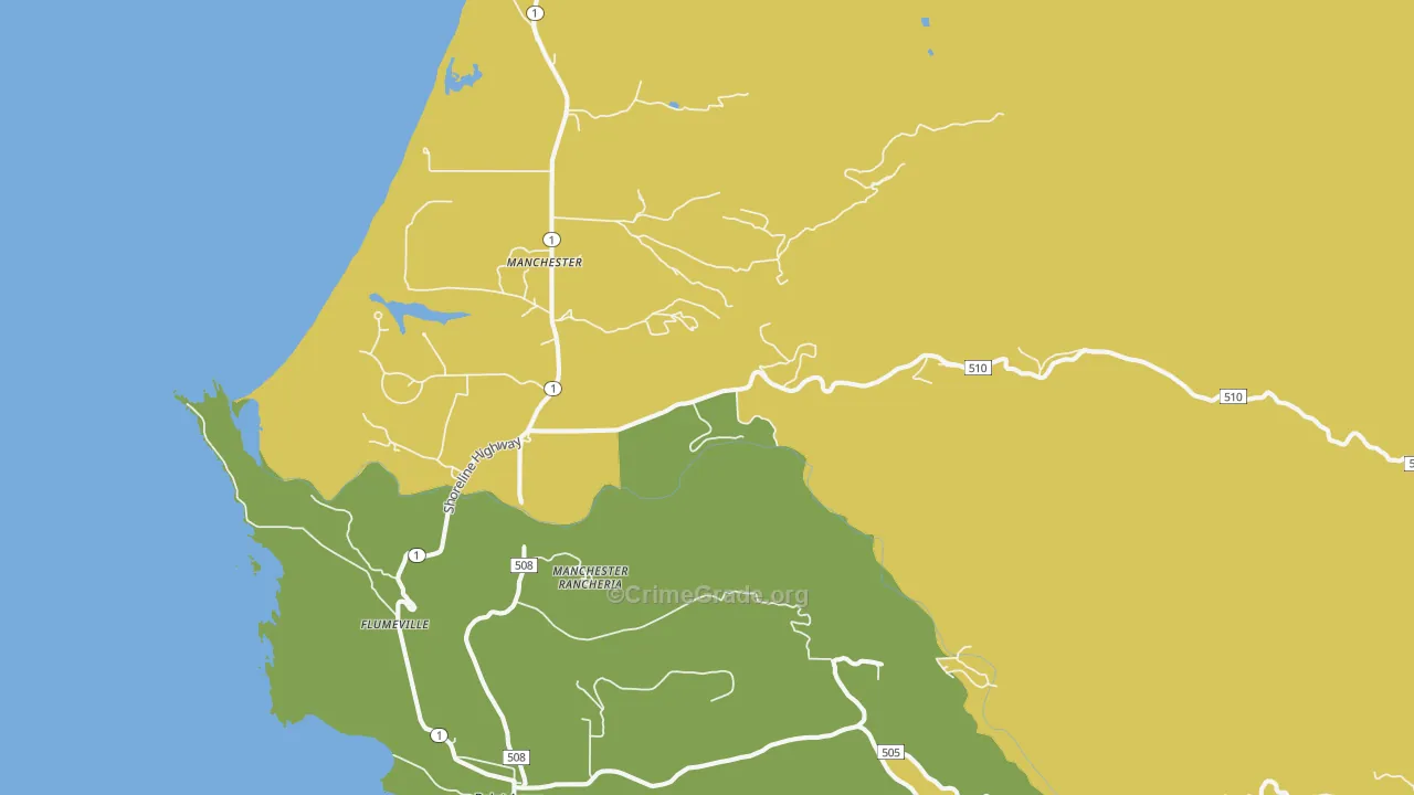 Manchester, CA Map of Vehicle Theft Rates