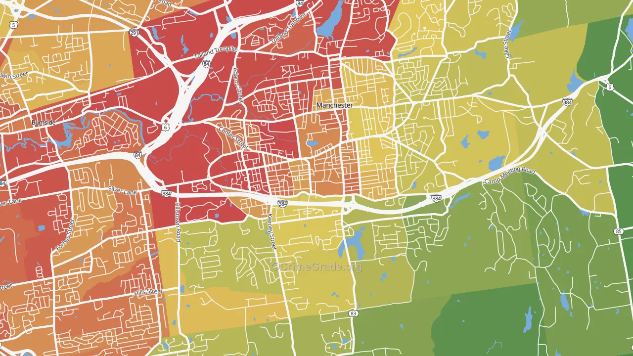 Manchester, CT Map of Vehicle Theft Rates