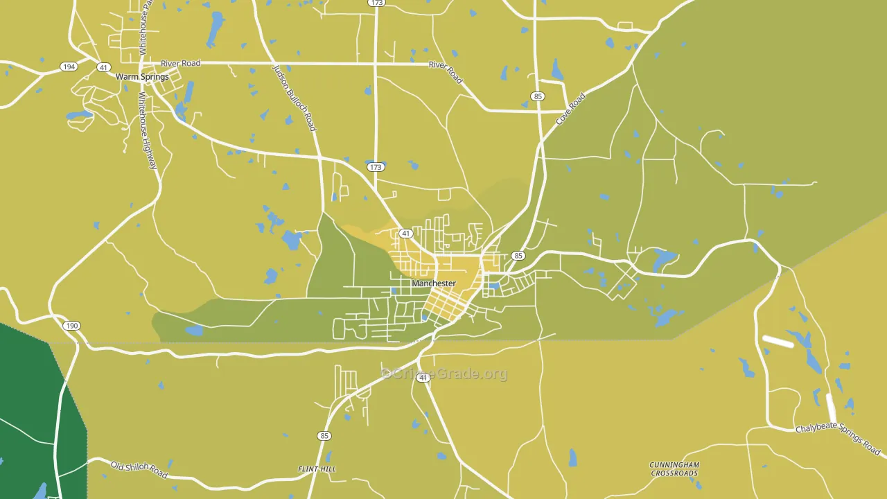 Manchester, GA Map of Vehicle Theft Rates