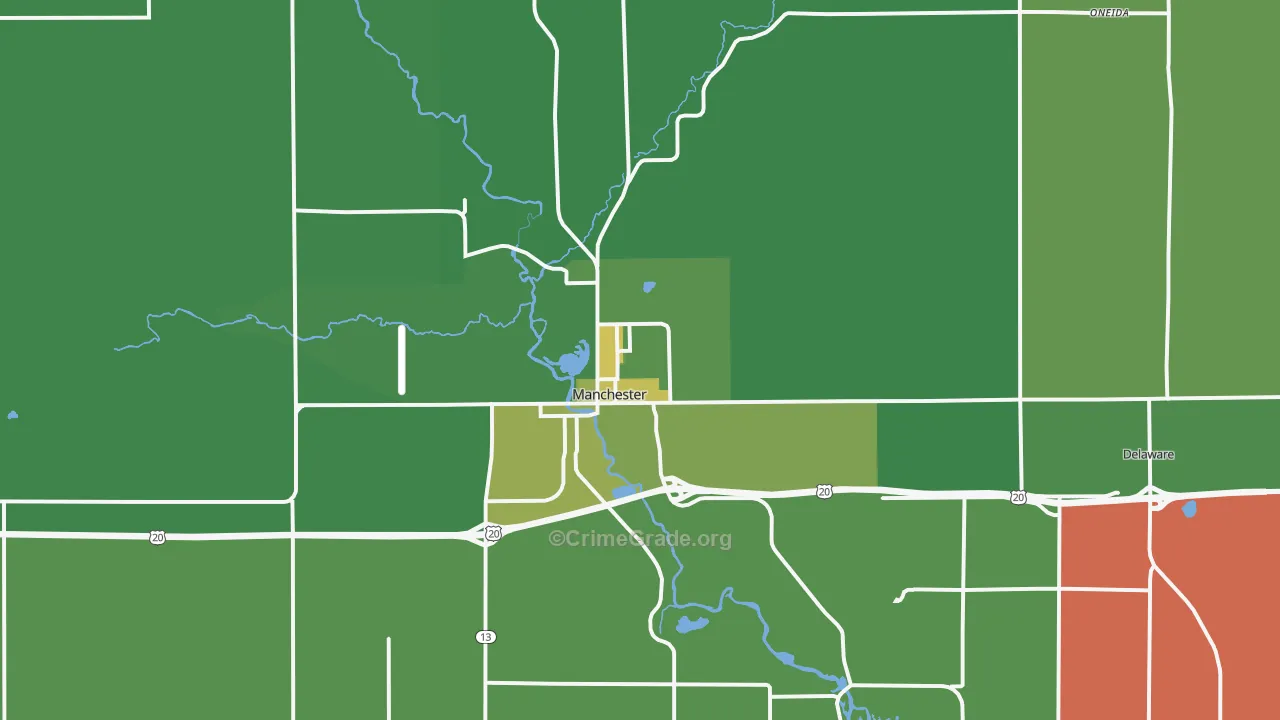 Manchester, IA Map of Vehicle Theft Rates