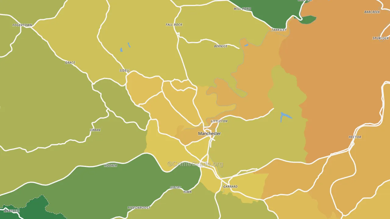 Manchester, KY Map of Vehicle Theft Rates