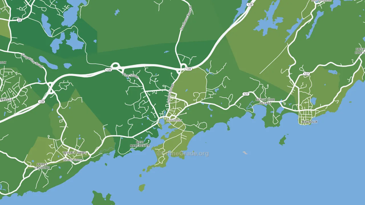Manchester, MA Map of Vehicle Theft Rates