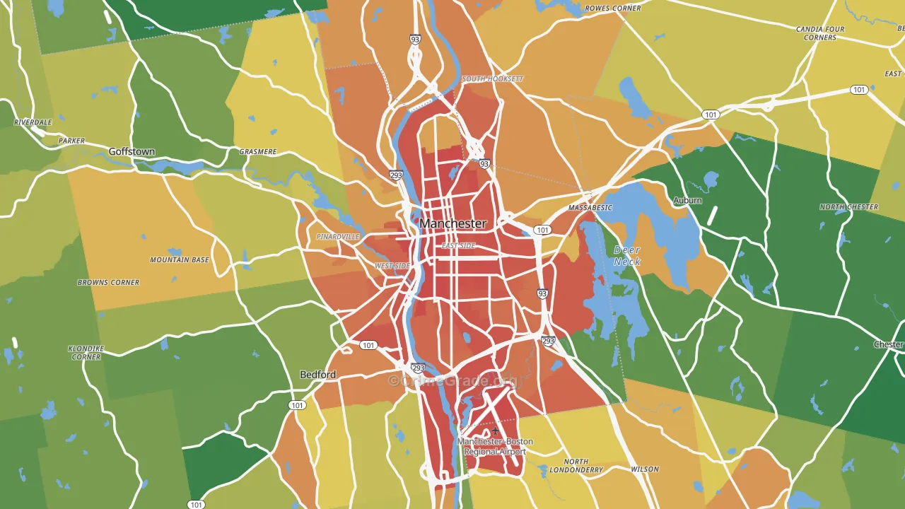 Manchester, NH Map of Vehicle Theft Rates