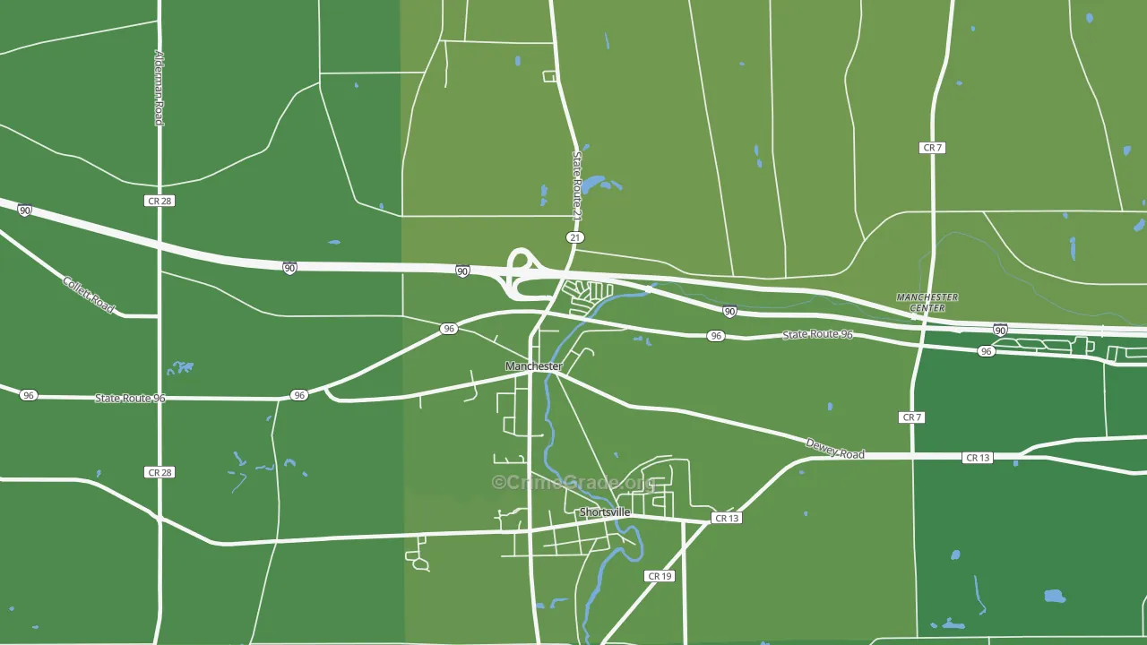 Manchester, NY Map of Vehicle Theft Rates