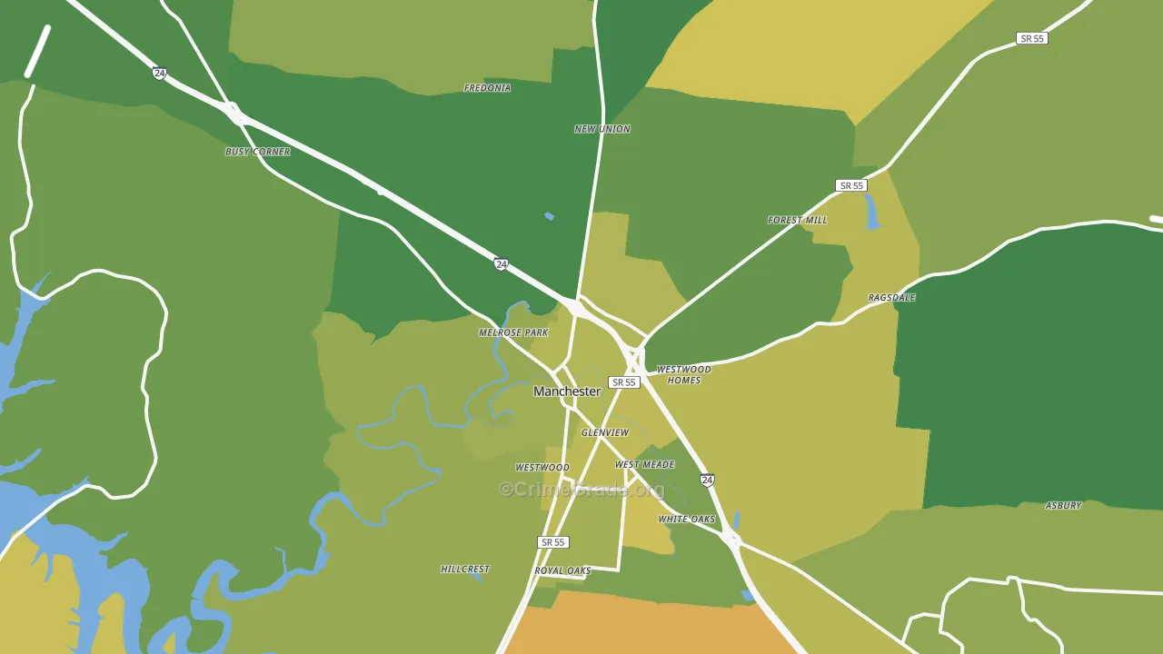 Manchester, TN Map of Vehicle Theft Rates
