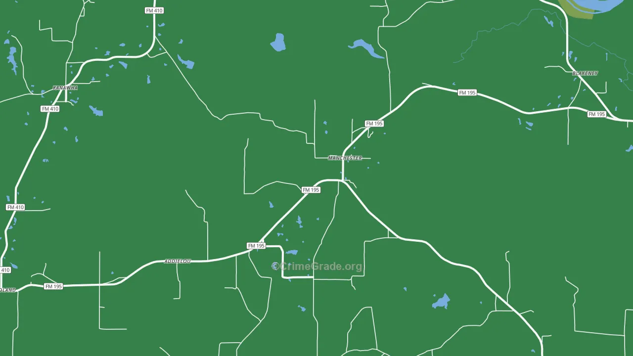 Manchester, TX Map of Vehicle Theft Rates