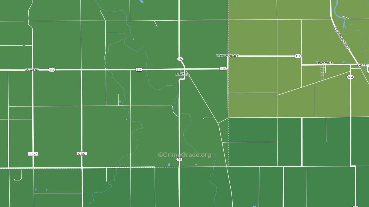 Mandale, OH Map of Vehicle Theft Rates
