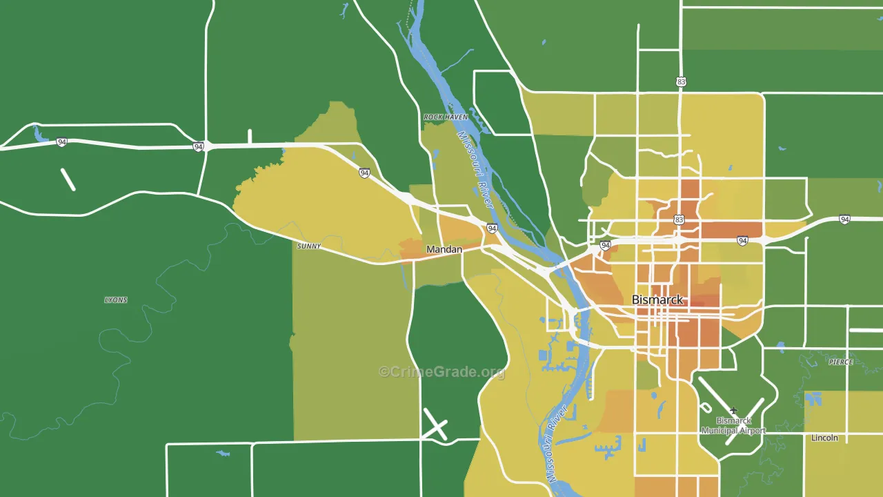 Mandan, ND Map of Vehicle Theft Rates