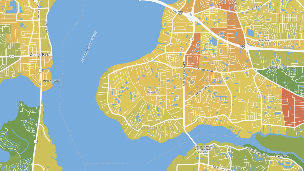Mandarin, Jacksonville, FL Map of Vehicle Theft Rates