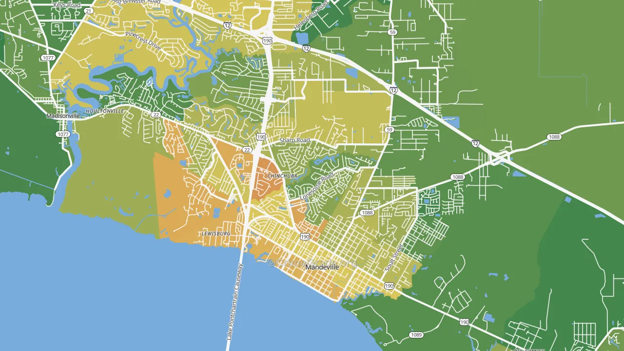 Mandeville, LA Map of Vehicle Theft Rates