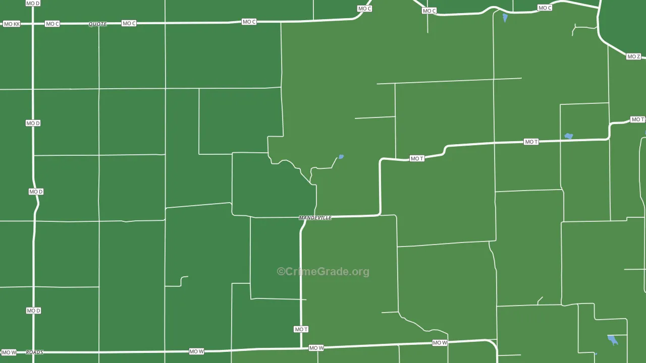 Mandeville, MO Map of Vehicle Theft Rates