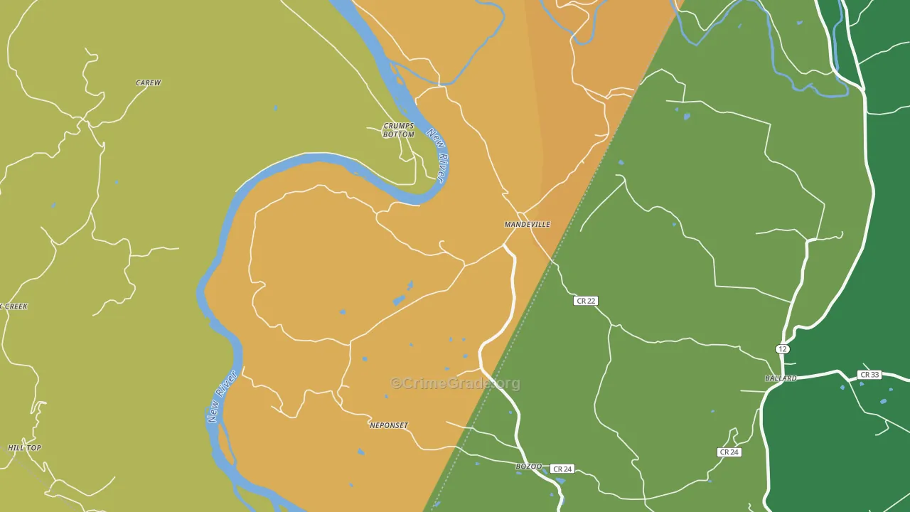 Mandeville, WV Map of Vehicle Theft Rates