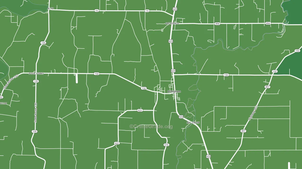 Mangham, LA Map of Vehicle Theft Rates