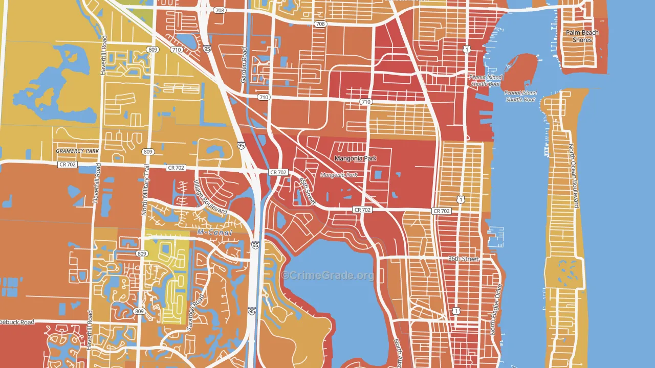 Mangonia Park, FL Map of Vehicle Theft Rates