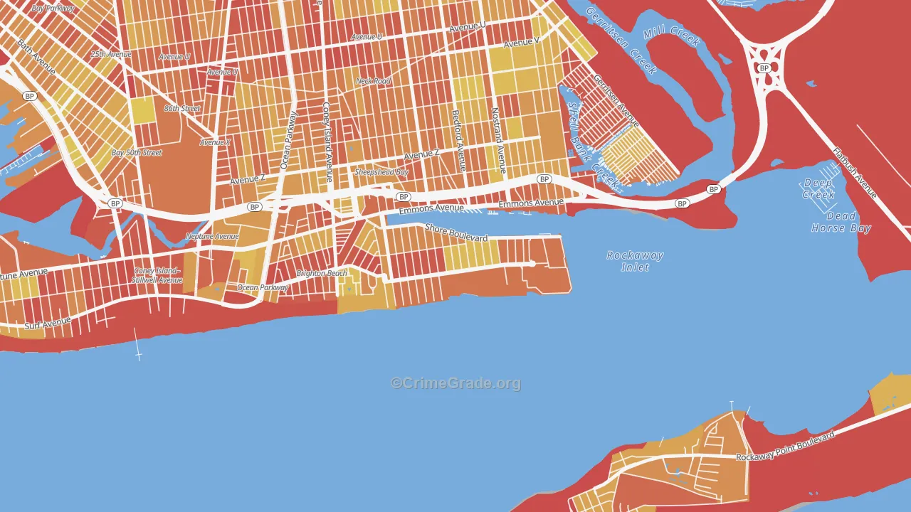 Manhattan Beach, Brooklyn, NY Map of Vehicle Theft Rates