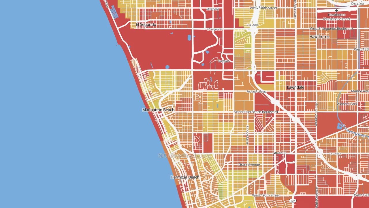 Manhattan Beach, CA Map of Vehicle Theft Rates